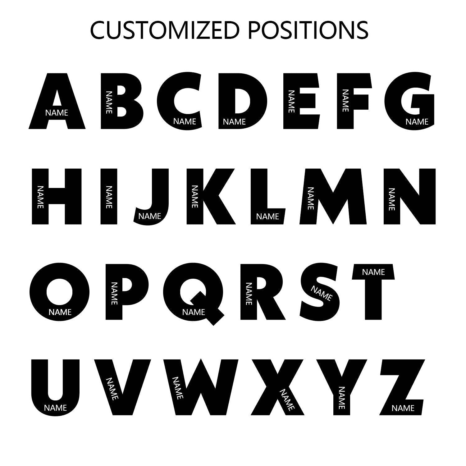 A chart showing customizable letter positions for a personalized wooden piggy bank.