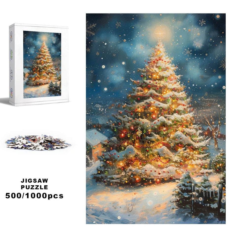 Christmas Tree 500/1000 piece jigsaw puzzle for brain training and festive fun with colorful holiday design.
