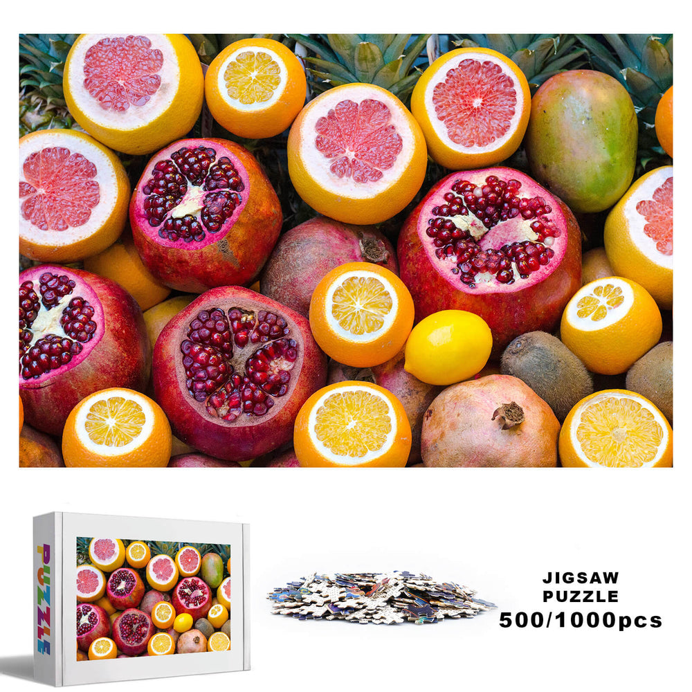 Fruit-2 500/1000 piece jigsaw puzzle featuring vibrant fruit design, perfect for mind games and enhancing focus.