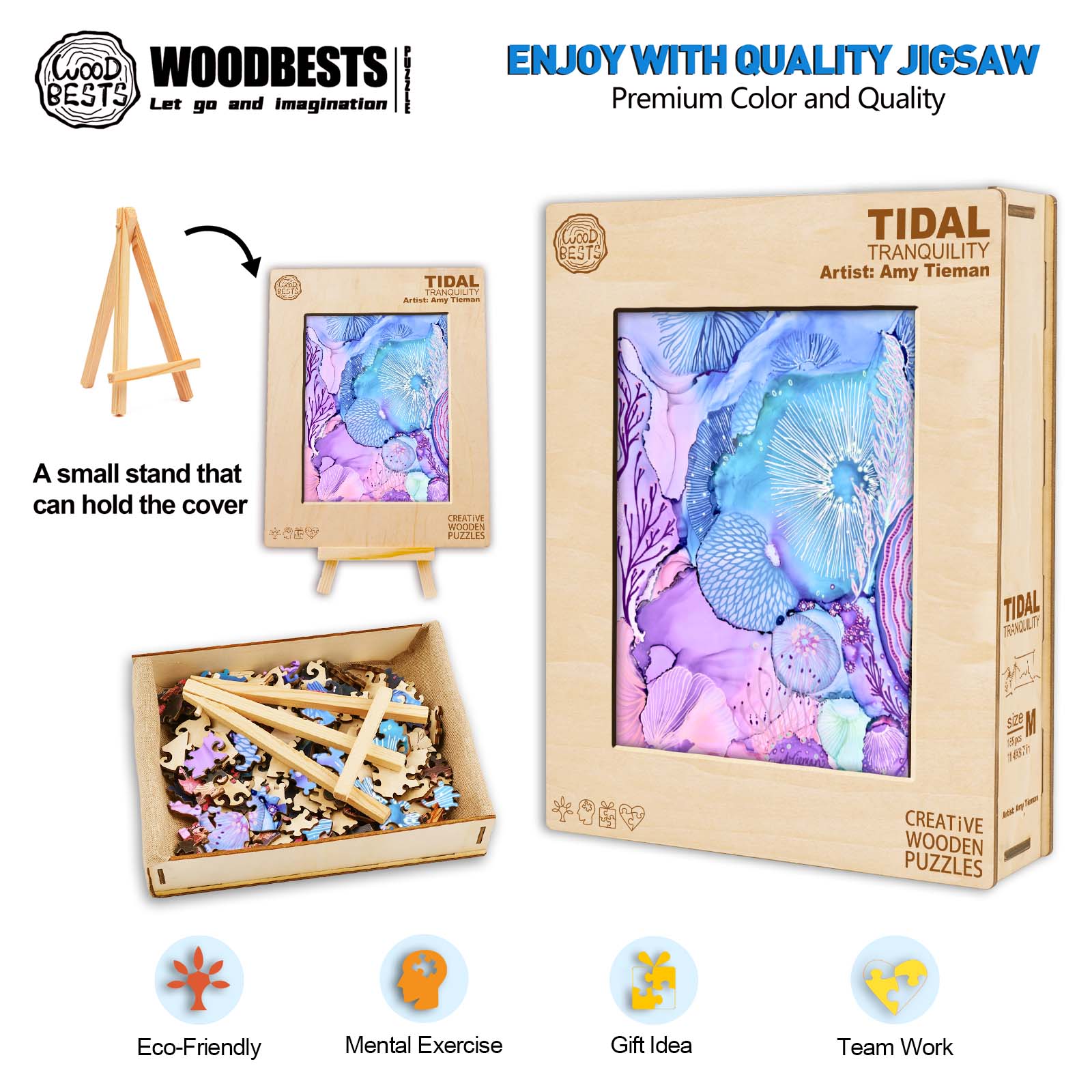 Tidal Tranquility jigsaw puzzle by artist Amy Tieman, showcasing vibrant ocean-themed artwork and eco-friendly materials.