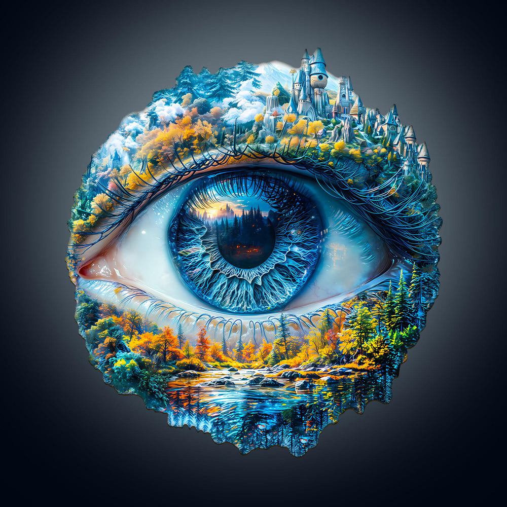 Artistic illustration of an eye incorporating a nature scene, emphasizing focus and creativity in puzzle solving.