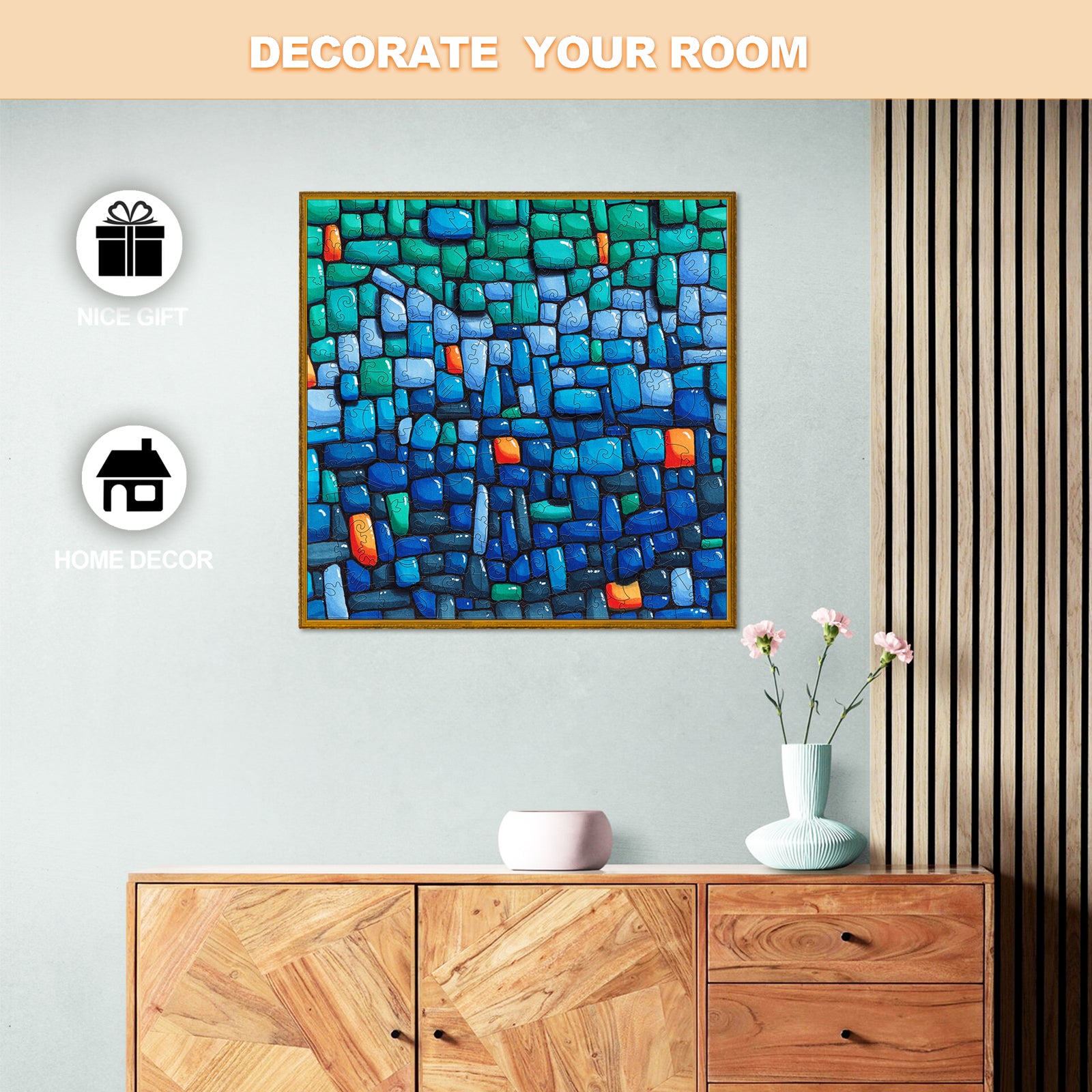 Blue Wall artwork by Erin Desjardine, vibrant abstract decor for home inspiration and style.