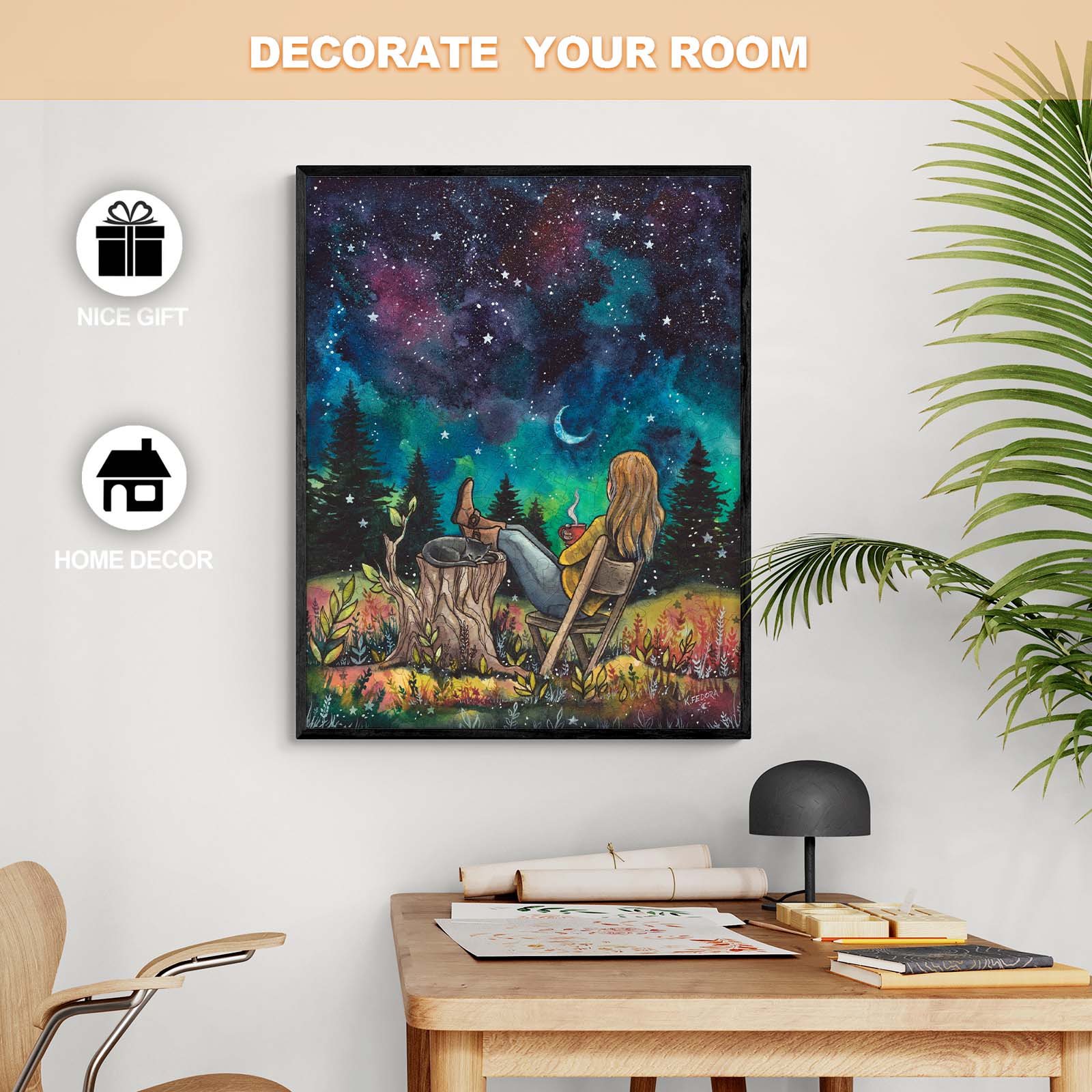Art print 'With The Stars' by Kathryn Fedora, featuring a serene night sky scene for home decor inspiration.