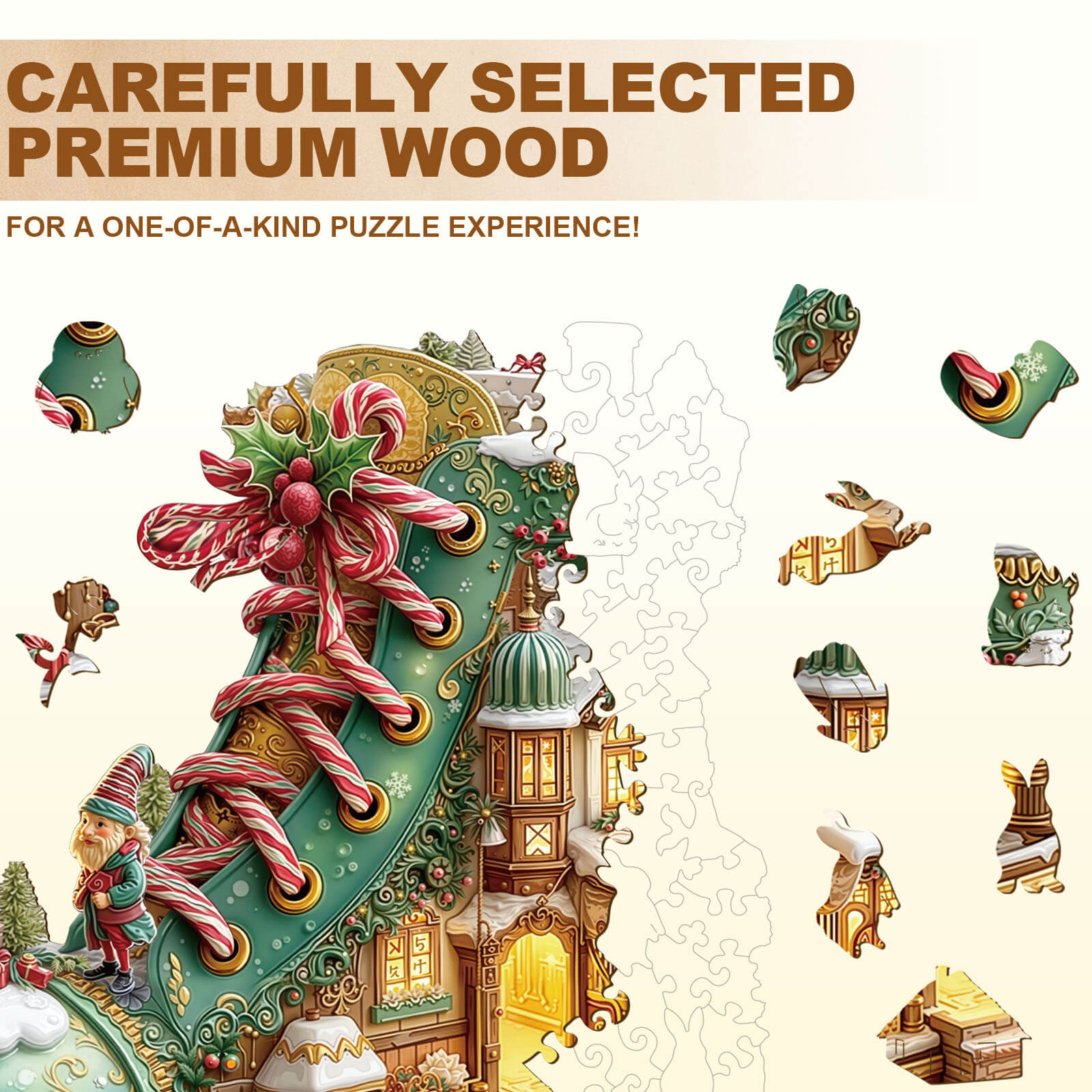 Christmas Snow Boot Hut Wooden Jigsaw Puzzle