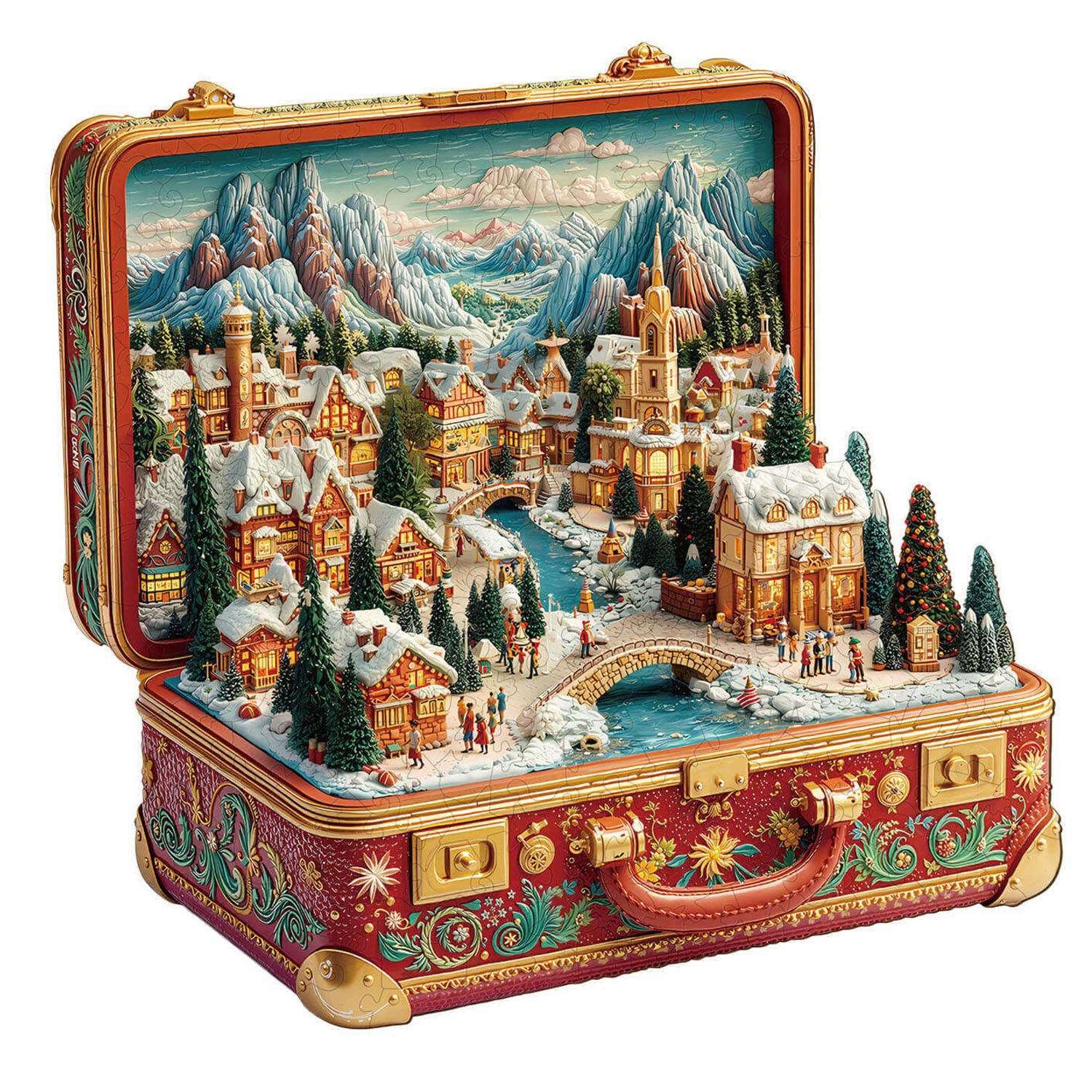 Suitcase Scenery-Christmas Wooden Jigsaw Puzzle