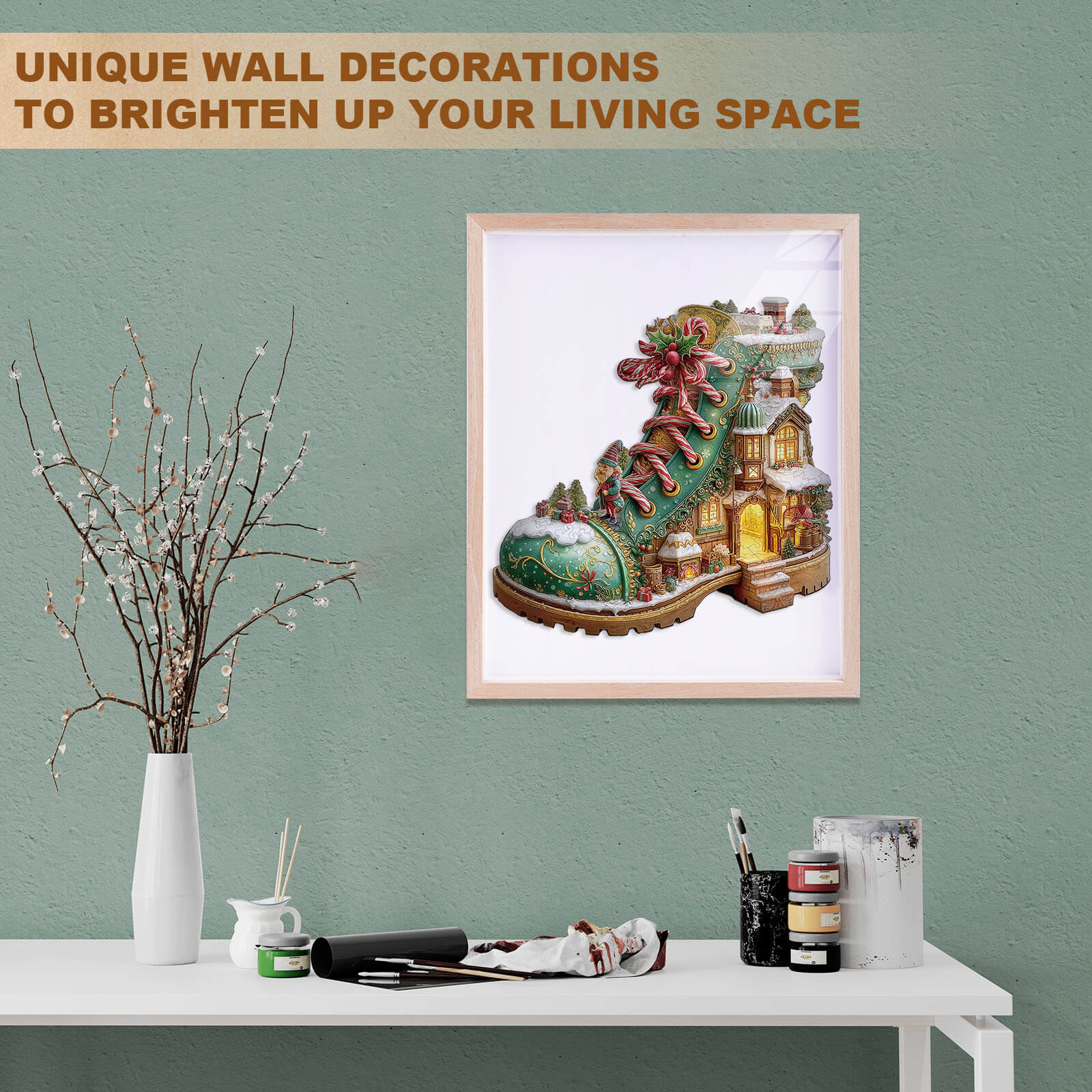 Christmas Snow Boot Hut Wooden Jigsaw Puzzle